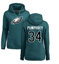 Women's Nike Philadelphia Eagles #34 Donnel Pumphrey Green Name & Number Logo Pullover Hoodie