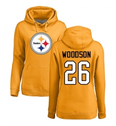 NFL Women's Nike Pittsburgh Steelers #26 Rod Woodson Gold Name & Number Logo Pullover Hoodie