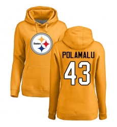 NFL Women's Nike Pittsburgh Steelers #43 Troy Polamalu Gold Name & Number Logo Pullover Hoodie