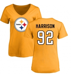 NFL Women's Nike Pittsburgh Steelers #92 James Harrison Gold Name & Number Logo Slim Fit T-Shirt