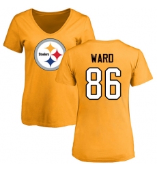 NFL Women's Nike Pittsburgh Steelers #86 Hines Ward Gold Name & Number Logo Slim Fit T-Shirt