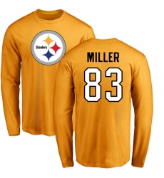 NFL Nike Pittsburgh Steelers #83 Heath Miller Gold Name & Number Logo Long Sleeve T-Shirt