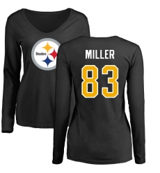 NFL Women's Nike Pittsburgh Steelers #83 Heath Miller Black Name & Number Logo Slim Fit Long Sleeve T-Shirt