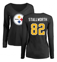 NFL Women's Nike Pittsburgh Steelers #82 John Stallworth Black Name & Number Logo Slim Fit Long Sleeve T-Shirt