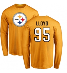 NFL Nike Pittsburgh Steelers #95 Greg Lloyd Gold Name & Number Logo Long Sleeve T-Shirt