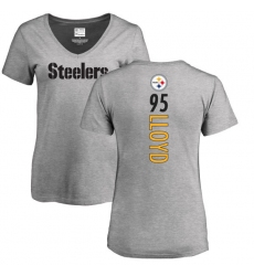 NFL Women's Nike Pittsburgh Steelers #95 Greg Lloyd Ash Backer V-Neck T-Shirt