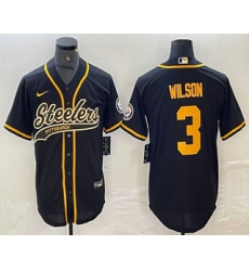 Men's Pittsburgh Steelers #3 Russell Wilson Black With Cool Base Stitched Baseball Jersey