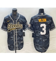 Men's Pittsburgh Steelers #3 Russell Wilson Camo With Cool Base Stitched Baseball Jersey