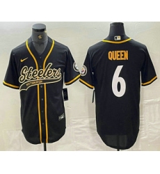 Men's Pittsburgh Steelers #6 Patrick Queen Black With Cool Base Stitched Baseball Jersey