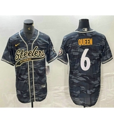 Men's Pittsburgh Steelers #6 Patrick Queen Camo With Cool Base Stitched Baseball Jersey