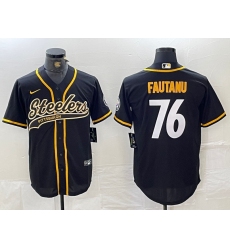 Men's Pittsburgh Steelers #76 Troy Fautanu Black With Cool Base Stitched Baseball Jersey