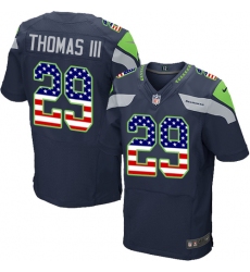 Men's Nike Seattle Seahawks #29 Earl Thomas III Elite Navy Blue Home USA Flag Fashion NFL Jersey