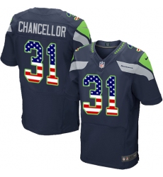 Men's Nike Seattle Seahawks #31 Kam Chancellor Elite Navy Blue Home USA Flag Fashion NFL Jersey