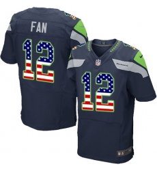 Men's Nike Seattle Seahawks 12th Fan Elite Navy Blue Home USA Flag Fashion NFL Jersey