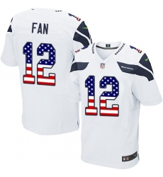 Men's Nike Seattle Seahawks 12th Fan Elite White Road USA Flag Fashion NFL Jersey