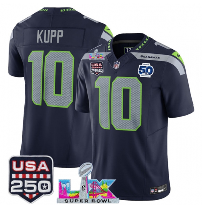Men's Seattle Seahawks #10 Cooper Kupp Navy 2025 F.U.S.E. Super Bowl LX And 50th Season Vapor Limited Football Stitched Jersey