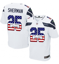 Men's Nike Seattle Seahawks #25 Richard Sherman Elite White Road USA Flag Fashion NFL Jersey