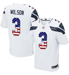 Men's Nike Seattle Seahawks #3 Russell Wilson Elite White Road USA Flag Fashion NFL Jersey