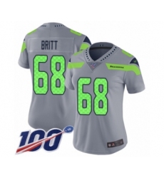 Women's Seattle Seahawks #68 Justin Britt Limited Silver Inverted Legend 100th Season Football Jersey