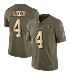 Men's Nike Tennessee Titans #4 Ryan Succop Limited Olive/Gold 2017 Salute to Service NFL Jersey