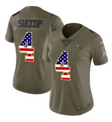 Women's Nike Tennessee Titans #4 Ryan Succop Limited Olive/USA Flag 2017 Salute to Service NFL Jersey