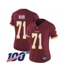 Women's Washington Redskins #71 Charles Mann Burgundy Red Team Color Vapor Untouchable Limited Player 100th Season Football Jersey
