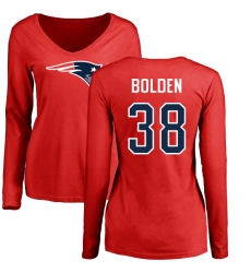 NFL Women's Nike New England Patriots #38 Brandon Bolden Red Name & Number Logo Slim Fit Long Sleeve T-Shirt