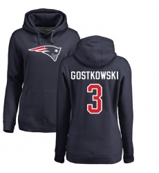 NFL Women's Nike New England Patriots #3 Stephen Gostkowski Navy Blue Name & Number Logo Pullover Hoodie