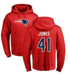 NFL Nike New England Patriots #41 Cyrus Jones Red Name & Number Logo Pullover Hoodie