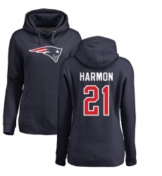NFL Women's Nike New England Patriots #21 Duron Harmon Navy Blue Name & Number Logo Pullover Hoodie