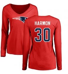 NFL Women's Nike New England Patriots #30 Duron Harmon Red Name & Number Logo Slim Fit Long Sleeve T-Shirt