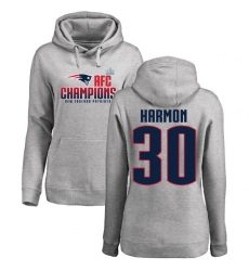 Women's Nike New England Patriots #30 Duron Harmon Heather Gray 2017 AFC Champions Pullover Hoodie