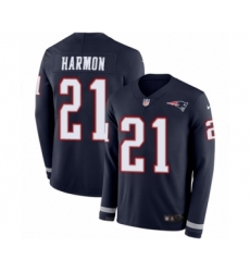 Youth Nike New England Patriots #21 Duron Harmon Limited Navy Blue Therma Long Sleeve NFL Jersey
