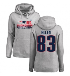 Women's Nike New England Patriots #83 Dwayne Allen Heather Gray 2017 AFC Champions Pullover Hoodie