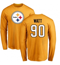 NFL Nike Pittsburgh Steelers #90 T. J. Watt Gold Name & Number Logo Long Sleeve T-Shirt