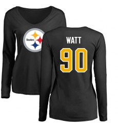 NFL Women's Nike Pittsburgh Steelers #90 T. J. Watt Black Name & Number Logo Slim Fit Long Sleeve T-Shirt