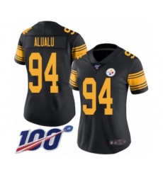 Women's Pittsburgh Steelers #94 Tyson Alualu Limited Black Rush Vapor Untouchable 100th Season Football Jersey