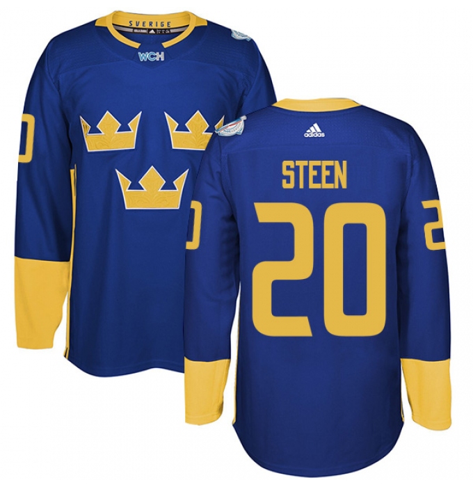 Men's Adidas Team Sweden #20 Alexander Steen Authentic Royal Blue Away 2016 World Cup of Hockey Jersey