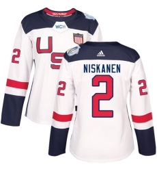 Women's Adidas Team USA #2 Matt Niskanen Premier White Home 2016 World Cup Hockey Jersey