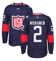 Youth Adidas Team USA #2 Matt Niskanen Authentic Navy Blue Away 2016 World Cup Ice Hockey Jersey