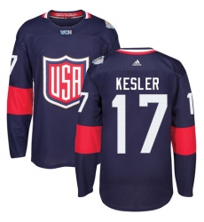 Youth Adidas Team USA #17 Ryan Kesler Premier Navy Blue Away 2016 World Cup Ice Hockey Jersey