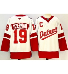 Men's Detroit Red Wings #19 Steve Yzerman White Red 2024-25 With C Stitched Jersey