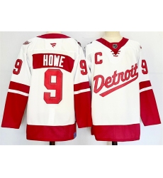 Men's Detroit Red Wings #9 Gordie Howe White Red 2024-25 With C Stitched Jersey