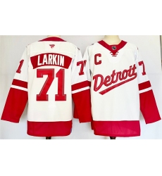 Men's Detroit Red Wings #71 Dylan Larkin White Red 2024-25 With C Stitched Jersey