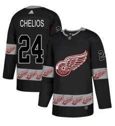 Men's Adidas Detroit Red Wings #24 Chris Chelios Authentic Black Team Logo Fashion NHL Jersey