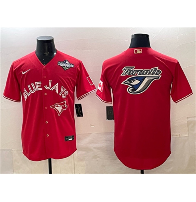 Men's Toronto Blue Jays Team Big Logo Red 2025 World Series Home Cool Base Stitched Baseball Jersey