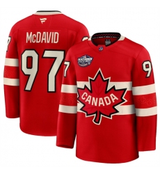 Men's Canada #97 Connor McDavid Red 2025 4 Nations Face-Off Premium Stitched Jersey