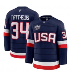 Men's USA #34 Auston Matthews Navy 2025 4 Nations Face-Off Stitched Jersey