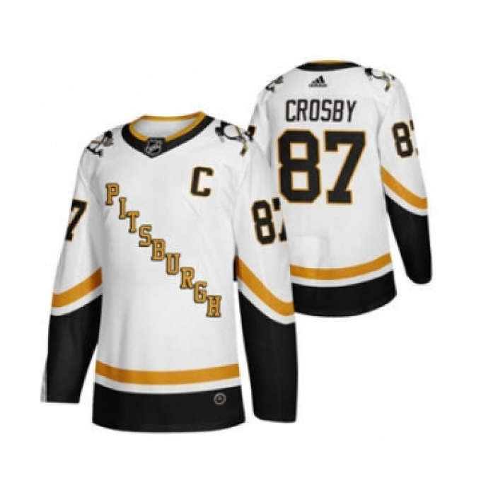 Men's Pittsburgh Penguins #87 Sidney Crosby White 2020-21 Reverse Retro Alternate Hockey Jersey