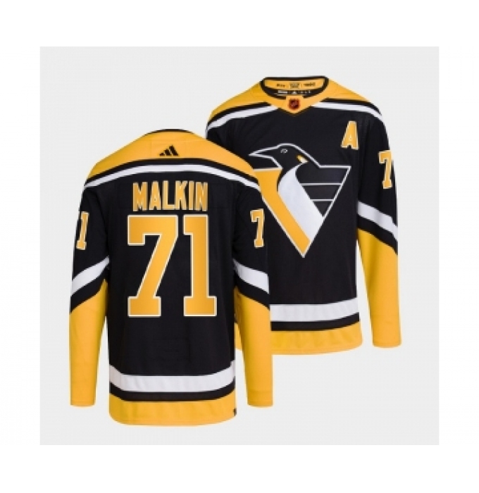 Men's Pittsburgh Penguins #71 Evgeni Malkin Black 2022-23 Reverse Retro Stitched Jersey
